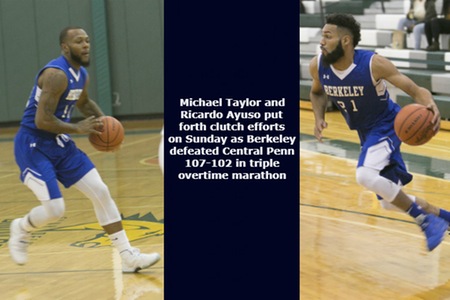 Berkeley College men's basketball team outlasts Central Penn 107-102 in triple overtime; Team now 5-1 on 2017-2018 campaign