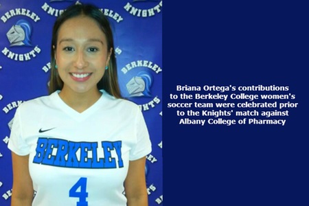 Women's soccer program recognizes senior Briana Ortega with commemorative plaque prior to the Knights' match with Panthers
